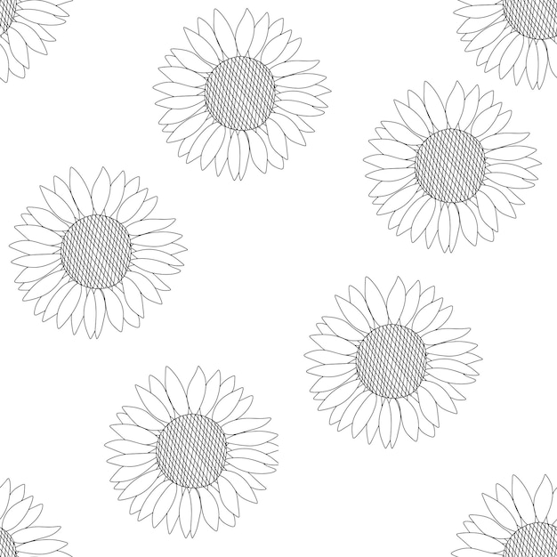 Naadloze patroon met zonnebloem in doodle stijl. Vector illustratie.