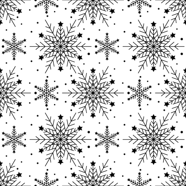 Naadloze patroon met zwarte sneeuwvlokken op witte achtergrond feestelijke winter traditionele decoratie voor...