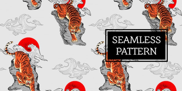 naadloze patroon ontwerp tijger tattoo japan stijl