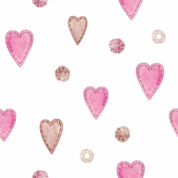naadloze patroon op witte achtergrond harten en pom-poms, aquarel illustratie Valentijnsdag