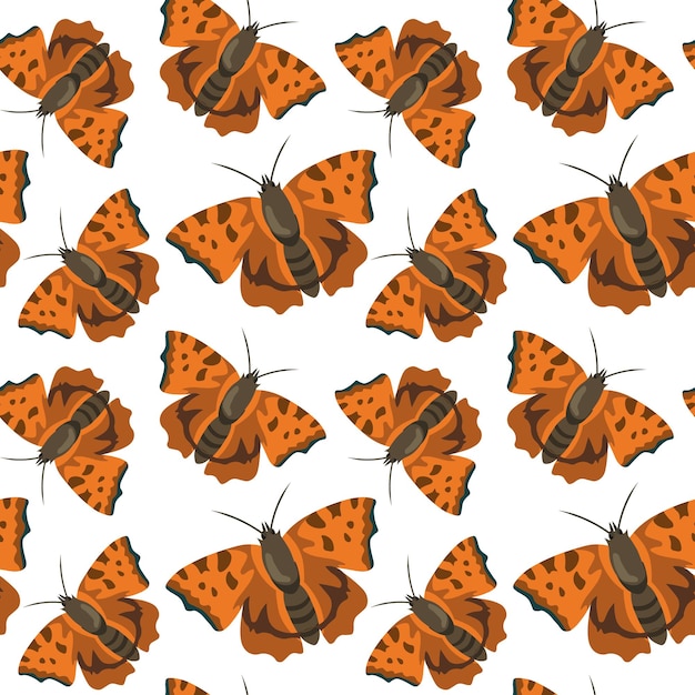 Naadloze patroon, oranje vlinders op een witte achtergrond. Afdrukken, achtergrond, vector