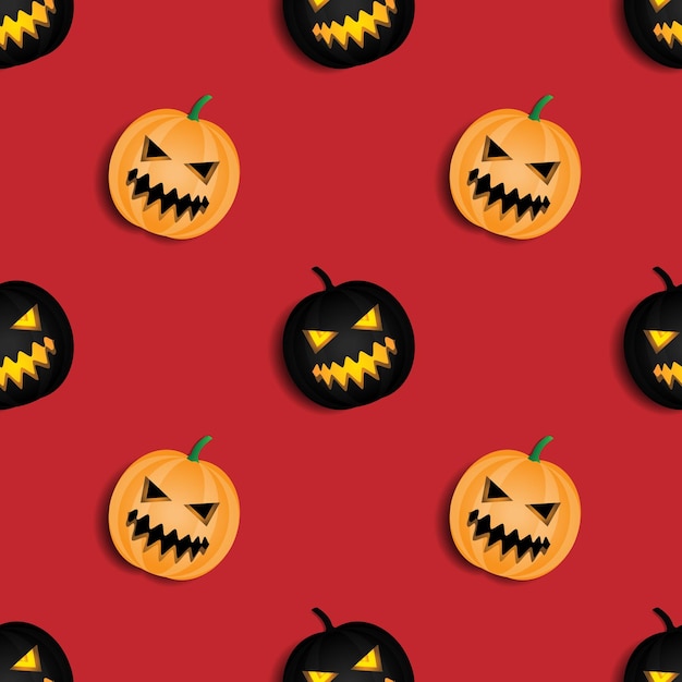 Naadloze patroon oranje zwarte pompoen vector ontwerp spook gezicht karakter zwarte achtergrond behang ontwerp om Halloween te vieren