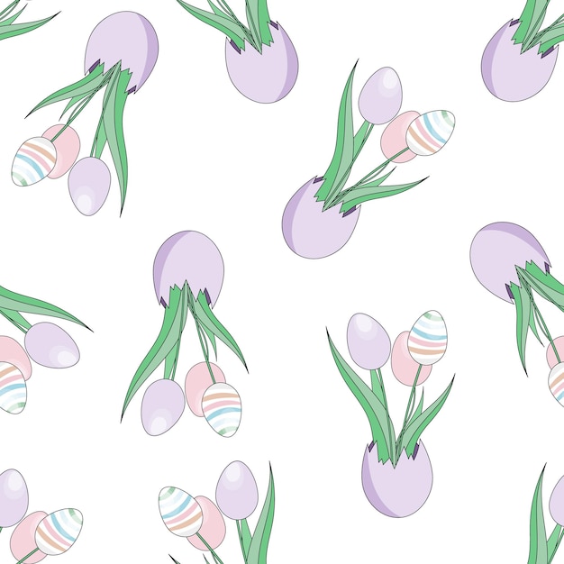 Naadloze patroon Pasen boeket tulpen in de vorm van een ei op een witte achtergrond