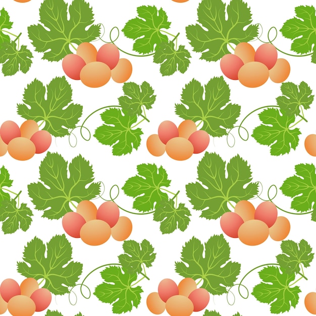Naadloze patroon roze druiven en druivenbladeren met ranken print fruit achtergrond textiel