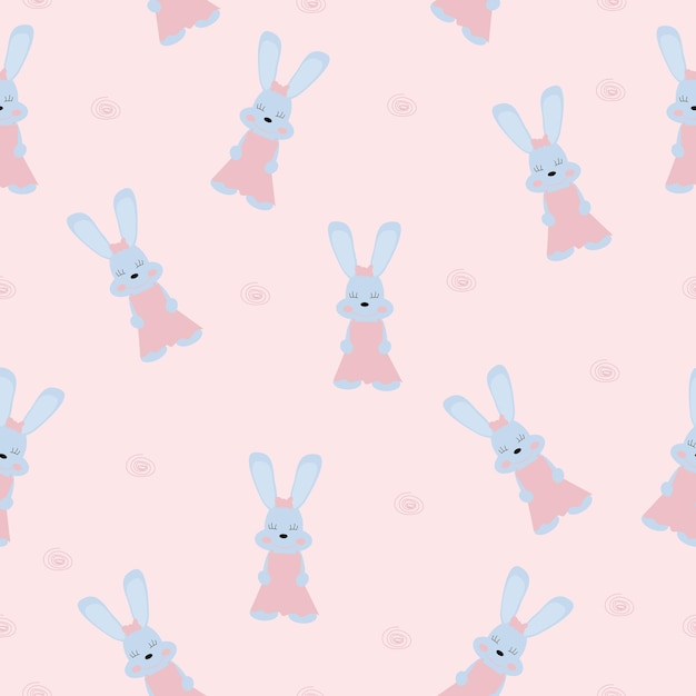 Naadloze patroon schattig handgemaakt konijn meisje in een jurk op een roze achtergrond Achtergrond wallpaper