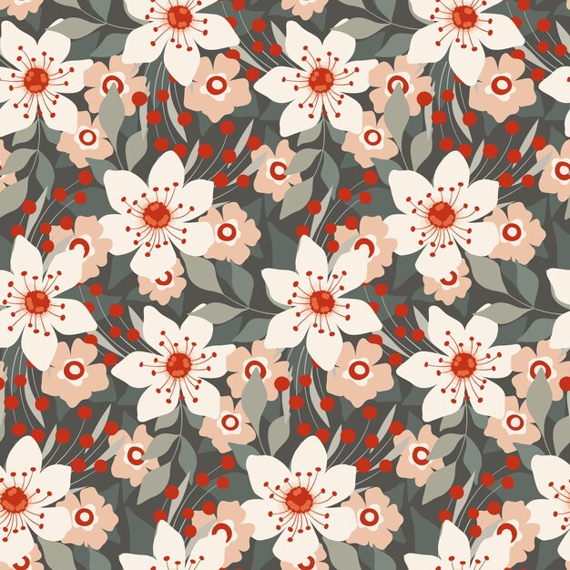 Naadloze patroon schattige bloemenprint met decoratieve kunst weide winter plantkunde op een grijze achtergrond Vector