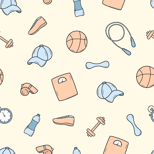 Naadloze patroon sport doodle icon set concept ontwerpelementen van een sport omkeren een gezonde levensstijl vectorillustratie