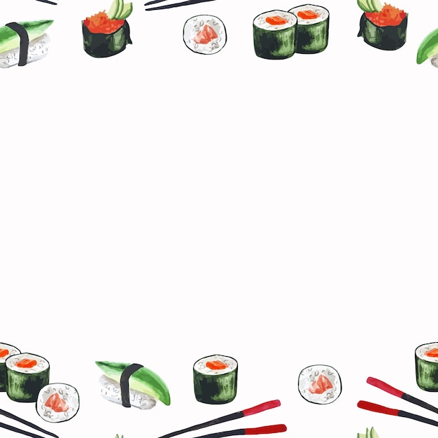 Naadloze patroon sushi frame aquarel illustratie voor decor, uitnodiging, restaurant menu
