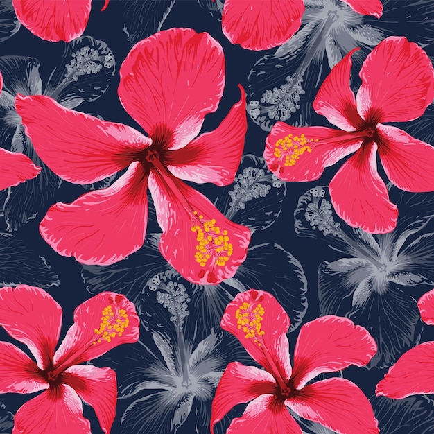 Naadloze patroon tropische zomer met Hibiscus bloemen abstracte achtergrond.