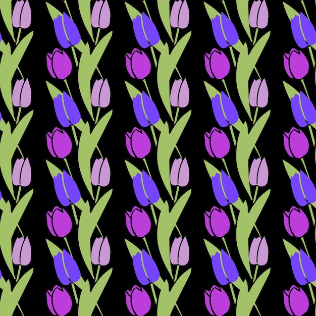 Naadloze patroon tulpen violet zwarte kleur botanische bloemen decoratie textuur