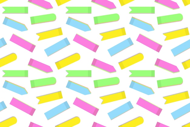 Naadloze patroon van abstracte kleurrijke kantoorpapier notitiestickers van verschillende vormen in trendy felle kleuren Isoleer Vector EPS-ontwerp voor het verpakken van behang of posterbanner, brochures of kaarten