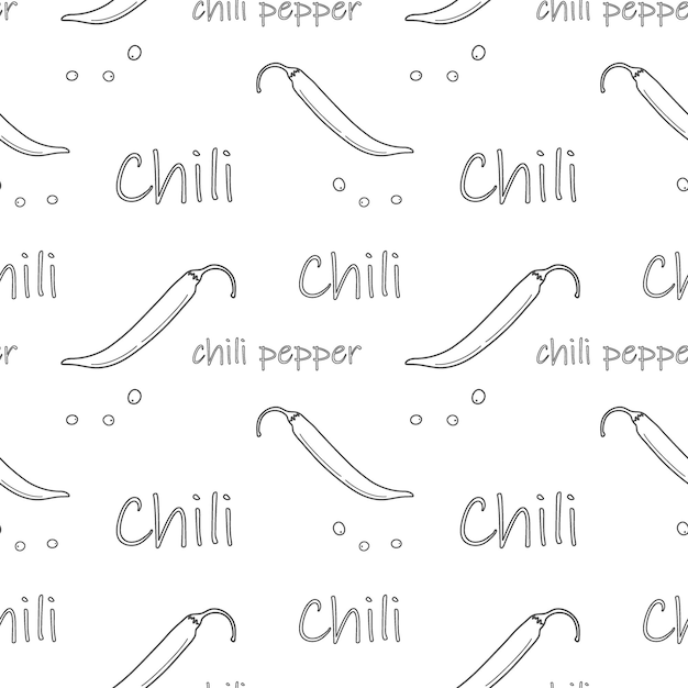 Naadloze patroon van Chili peper peperkorrel met belettering Latijns-Amerikaanse keuken Mexicaanse kruiden