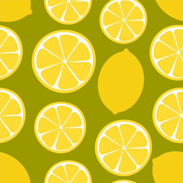Naadloze patroon van gele citroen Vector illustratie geïsoleerd op een groene achtergrond