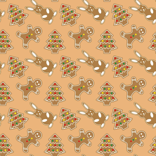 Naadloze patroon van Gingerbread Bunny Man kerstboom