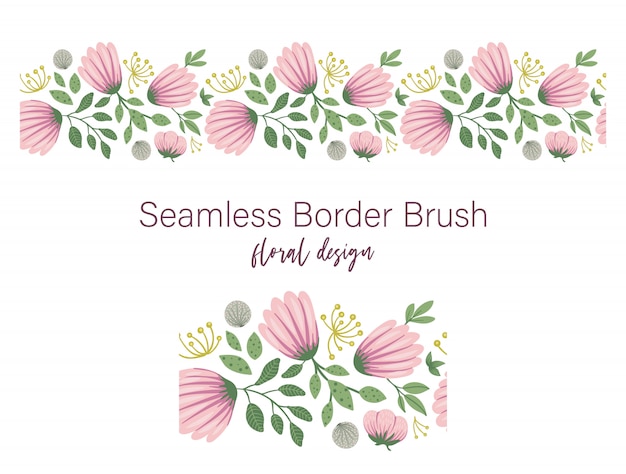 Naadloze patroon van groene bladeren met roze bloemen en paardebloemen. floral grens ornament. trendy platte illustratie