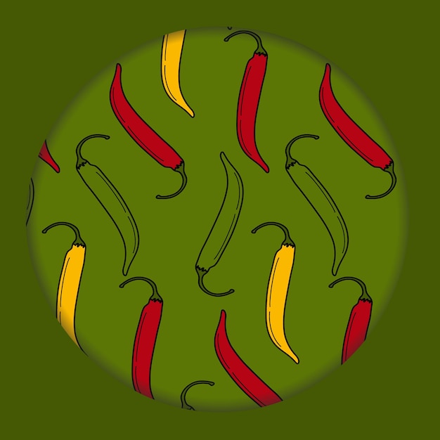 Vector naadloze patroon van hete chili peper op cirkel papier gesneden achtergrond traditionele mexicaanse kruiderij latijns-amerikaanse en spaanse kruiden vector voor poster banner groeten of kaarten label of web eps