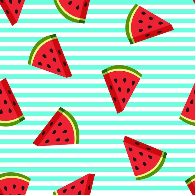 Naadloze patroon van plakjes watermeloen op een gestreepte achtergrond Vector achtergrond