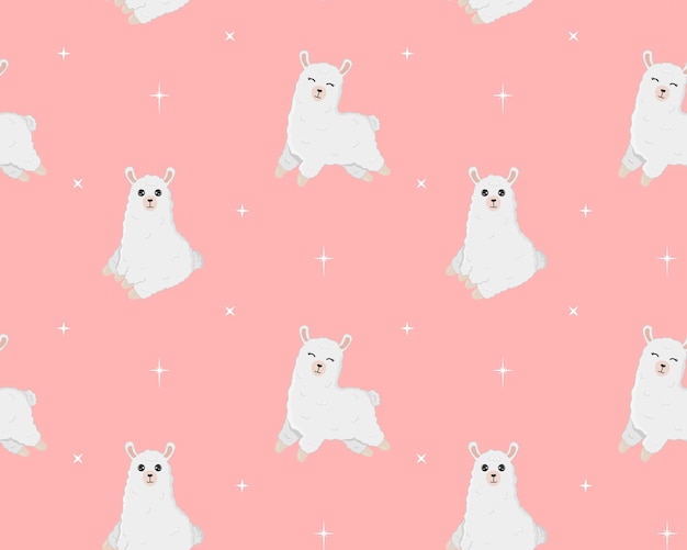 Naadloze patroon van schattige alpaca in verschillende poses Cartoon ontwerp dier karakter platte vector stijl Baby textuur voor stof inwikkeling textiel behang kleding