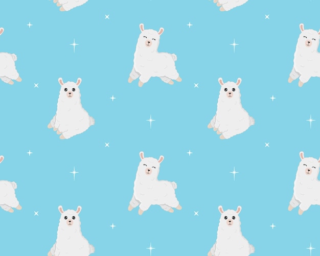 Naadloze patroon van schattige alpaca in verschillende poses cartoon ontwerp dier karakter platte vector stijl baby textuur voor stof inwikkeling textiel behang kleding