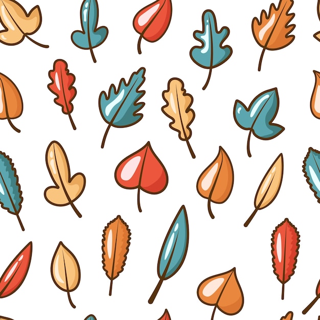 Naadloze patroon van veelkleurige bladeren. Eenvoudige kinderachtige cartoon vlakke stijl.