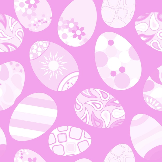 Naadloze patroon van witte paaseieren met verschillende ornamenten op roze background