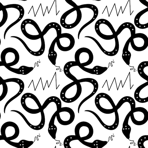 Naadloze patroon van zwarte slangen Vectorillustratie geïsoleerd op een witte achtergrond