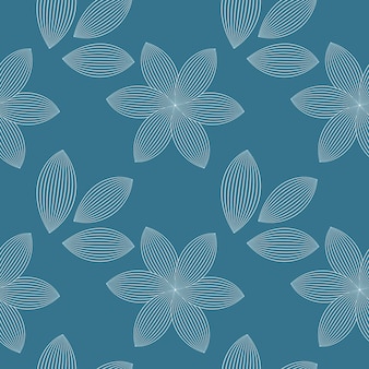 Naadloze patroon witte contour geometrische bloemen en bladeren op een blauwe achtergrond print textiel