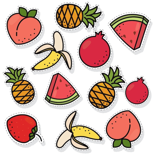 Naadloze patroonachtergrond met reeks fruitpictogrammen Vectorillustratie