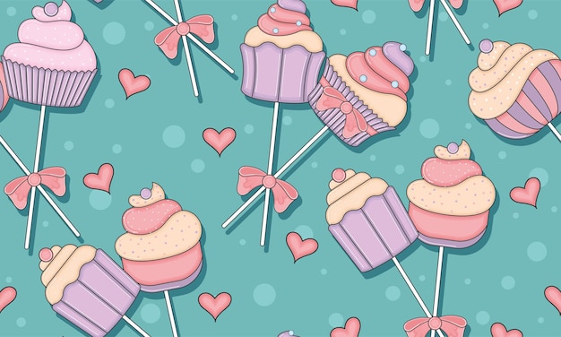 Naadloze patroonachtergrond met verschillende cupcakes Vector