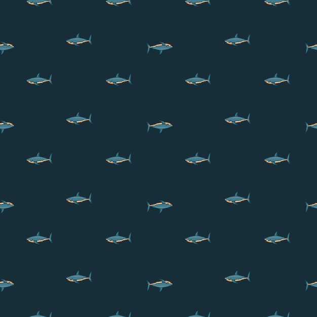 Naadloze patroonhaai op zwarte achtergrond. Textuur van zeevissen voor elk doel. Geometrische sjabloon voor textielontwerp. Eenvoudig vectorornament.