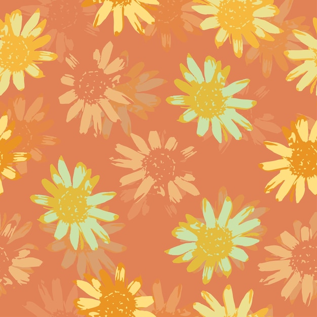 Naadloze planten patroon achtergrond met doodle zonnebloemen wenskaart of stof