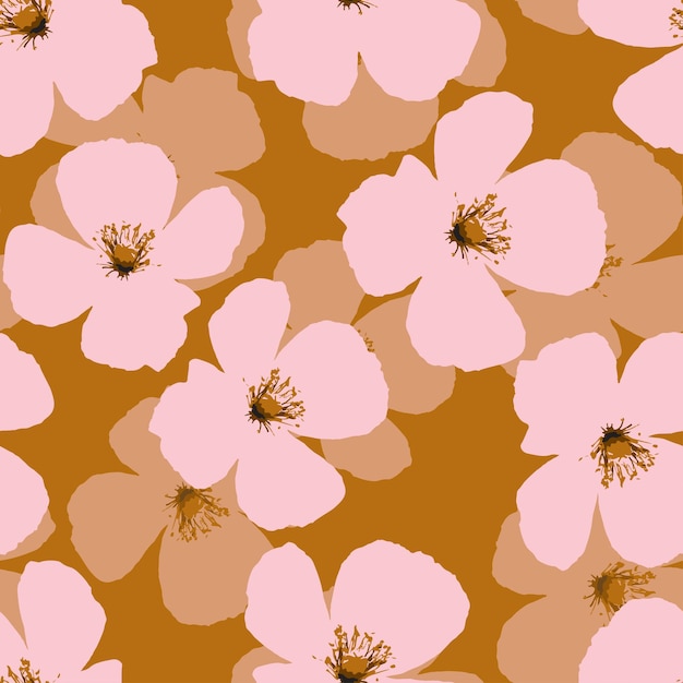 Naadloze planten patroon achtergrond met roze bloemen en bloemblaadjes wenskaart of stof