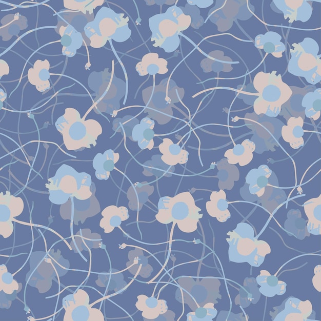 Naadloze schattig patroon achtergrond met blauwe hand getrokken bloemen wenskaart of stof