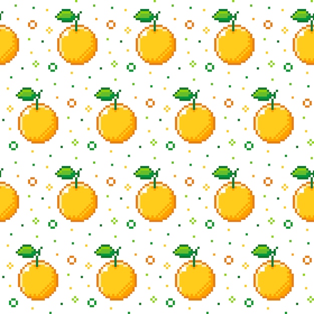 Naadloze sinaasappelen fruit patroon in pixel stijl