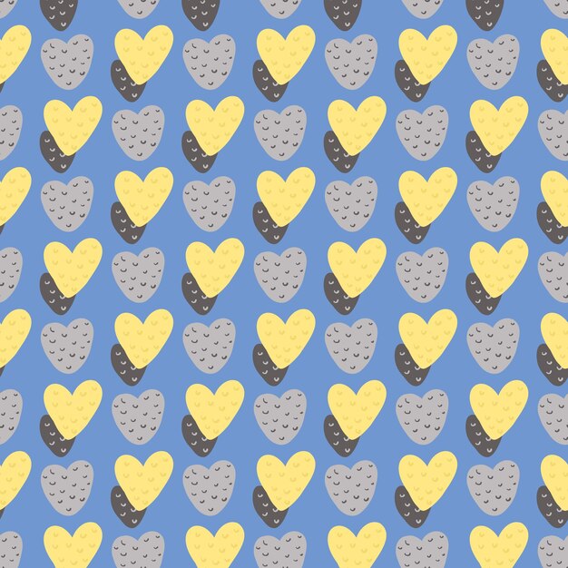 Naadloze st valentijnskaart romantiek patroon. Gele harten op blauwe achtergrond. Februari cadeau en verpakking