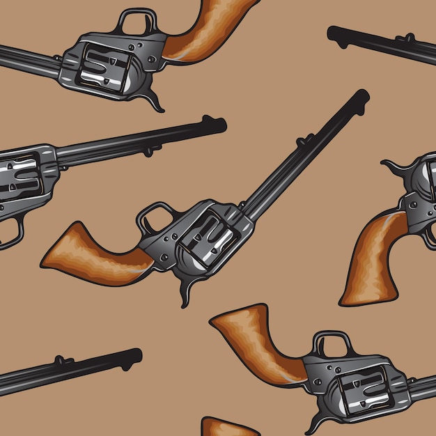 Vector naadloze textuur voor stoffen en papier van oude revolverpistolen in een cartoonstijl