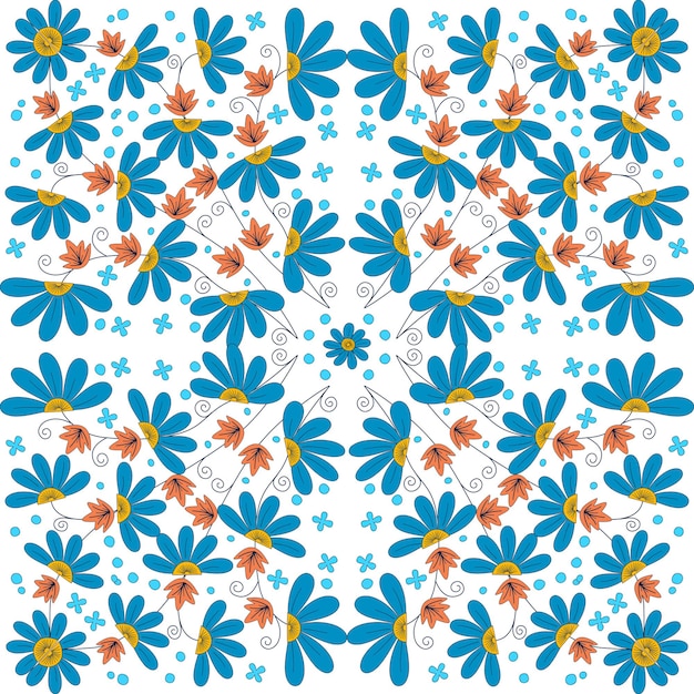 Naadloze trendy abstracte bloemmotief, met de hand getekende stijl. Blauwe, gele planten, vector