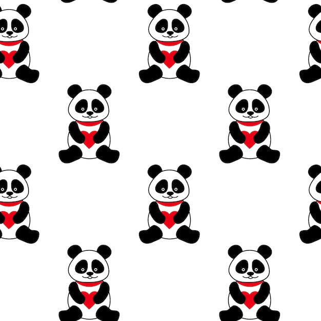 Naadloze vector achtergrond met schattige panda's en harten naadloze pandaberen