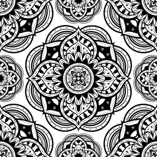 Naadloze vector achtergrondpatroon met mandala's Oosterse zwart-wit ornament