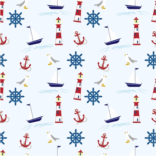 Naadloze vector gebaseerde Naval Pattern Illustration