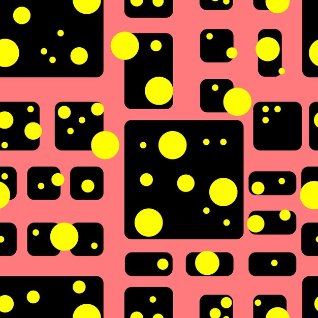 Naadloze vector patroon kubussen en stippen Afgeronde hoeken zwart geel wit abstract patroon