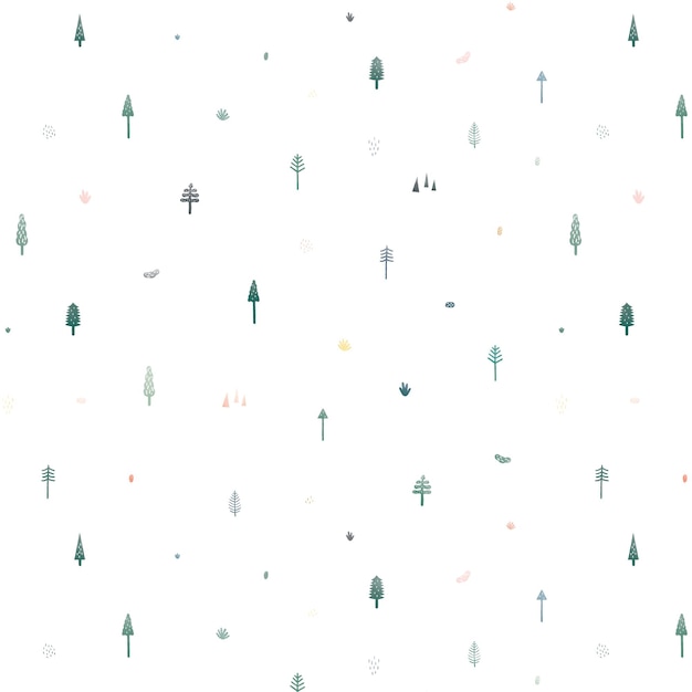 Vector naadloze vector patroon met schattige kerstbomen op witte achtergrond patroon illustratie in minimale cartoon stijl abstract doodle wallpaper