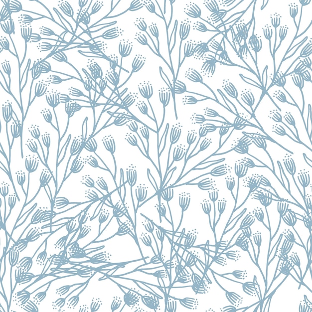 Naadloze vector vintage patroon met blauwe bloemen op een witte achtergrond