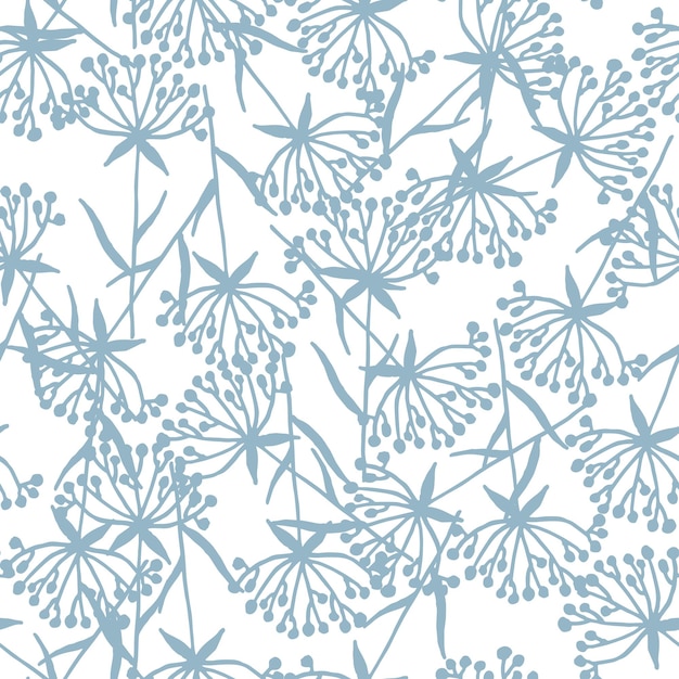 Naadloze vector vintage patroon met blauwe bloemen op een witte achtergrond