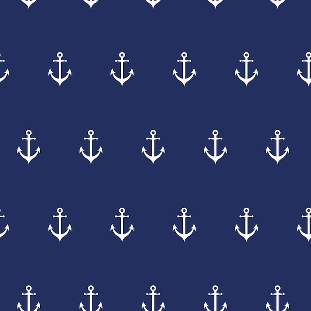 Vector naadloze vector zee patroon met witte ankers op donker blauwe achtergrond eindeloze sjabloon kan worden gebruikt voor behang opvulpatronen web oppervlakte texturen stof textiel pakket ontwerp wrap