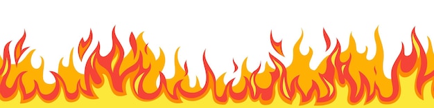 Naadloze vuurvlam vlammend patroon brandbare horizontale lijn rode en gele bles decoratieve brandende mockup cartoon vurige tattoo sjabloon hete temperatuur vectorillustratie