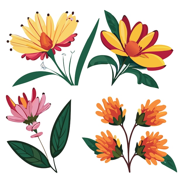 Naadloze waterverf bloemen set Bloemen tak en minimalistische bladeren voor logo of tatoeage