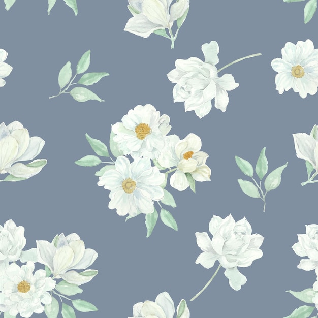 Naadloze witte aquarel bloemenpatroon