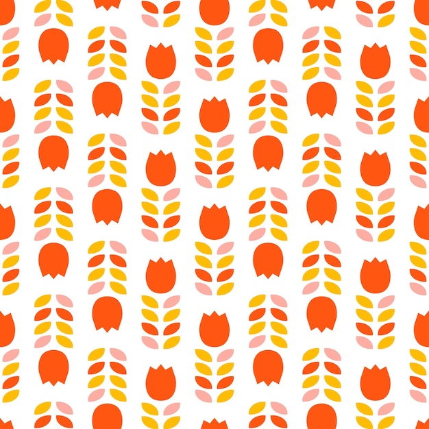 Naadloze witte patroon met kleurrijke tulpen