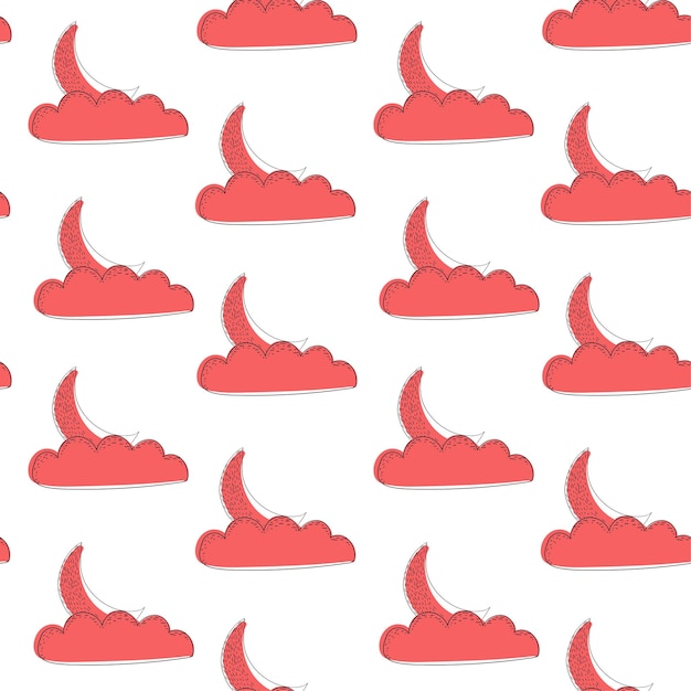 Naadloze wolken en maan patroon rode vectorillustratie